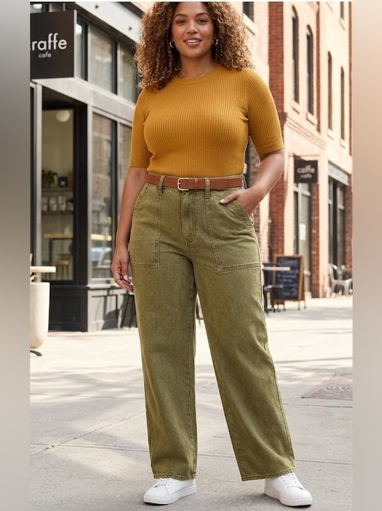 Time and Tru Denim - Time and Tru Washed Olive High Rise Wide Leg Utility Trousers